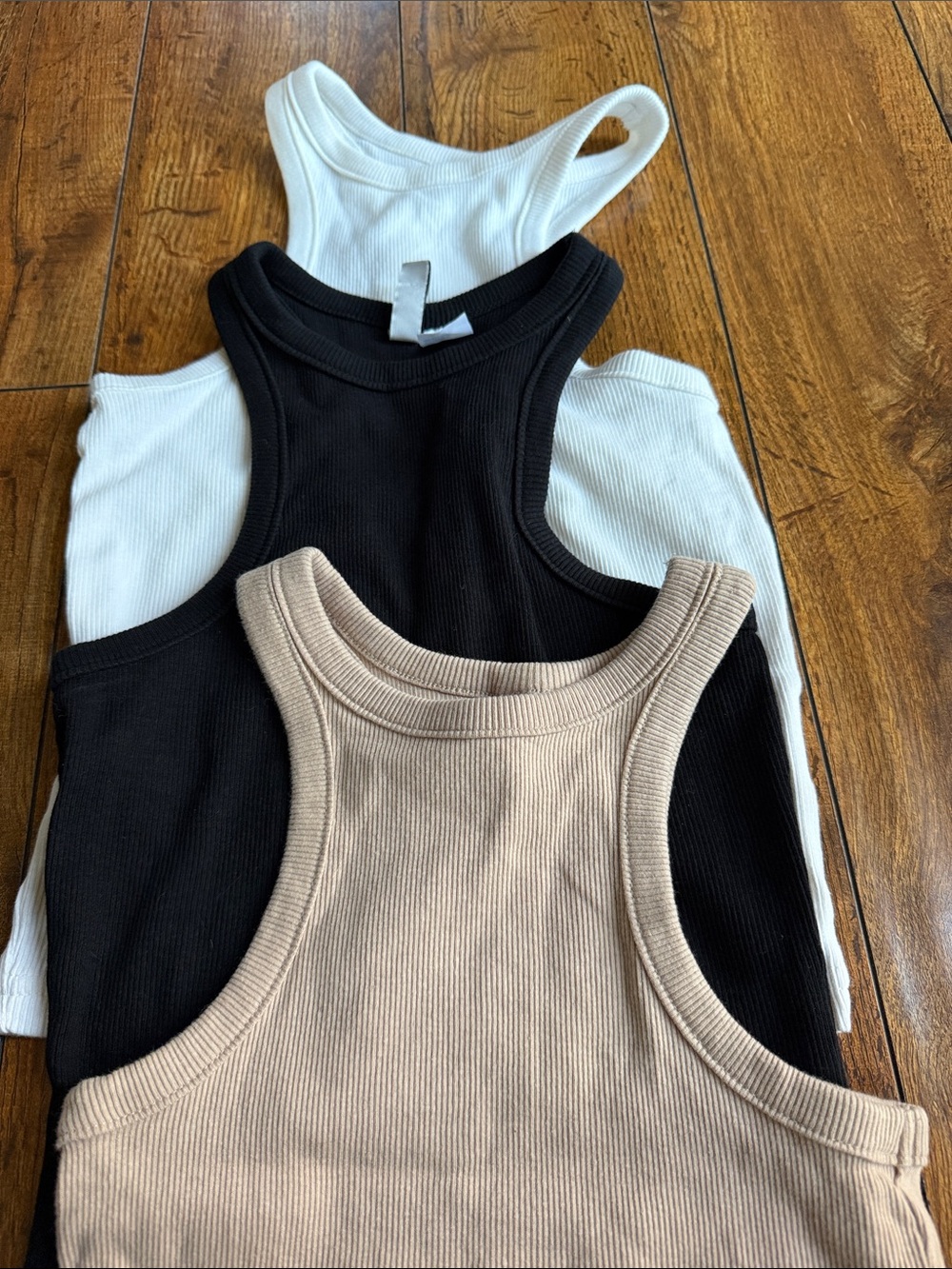 Divided Ribbed Racerback Crop Tops - White, Black & Tan - Picture 5 of 6
